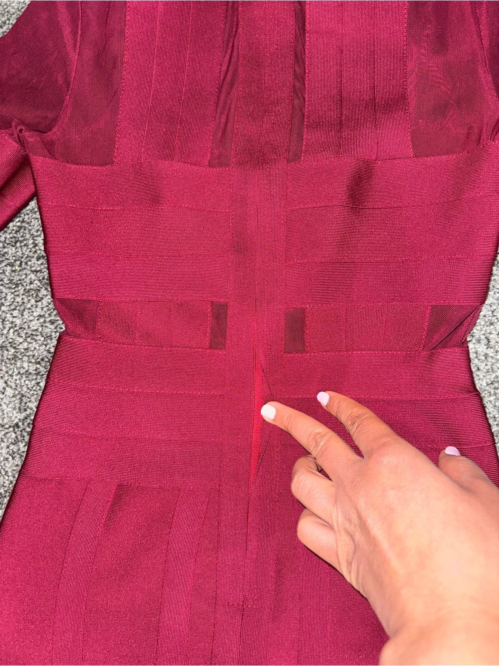 Women’s Long Sleeve Burgundy Sheer Panel Bodycon Dress - Picture 5 of 7